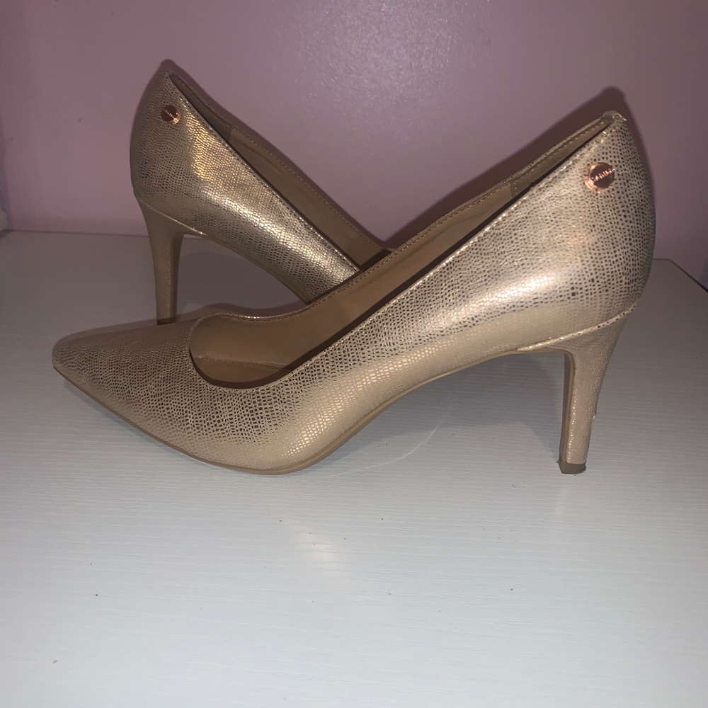Metallic gold heels